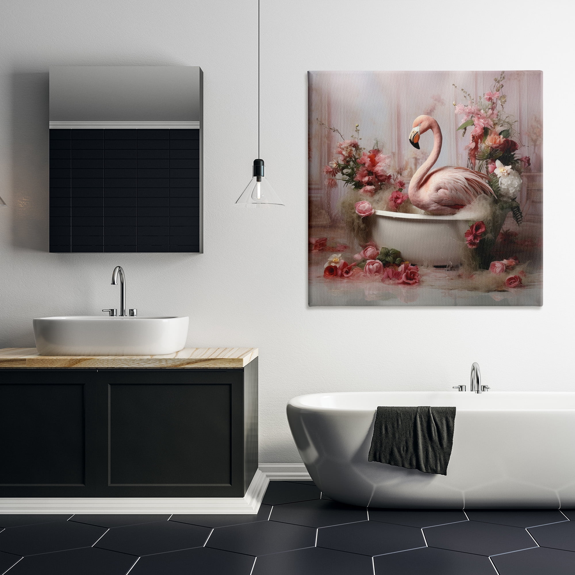 Stupell Industries Flamingo in Stately Bathroom Animals & Insects Painting Gallery Wrapped Canvas Art Print Wall Art, 36 x 36