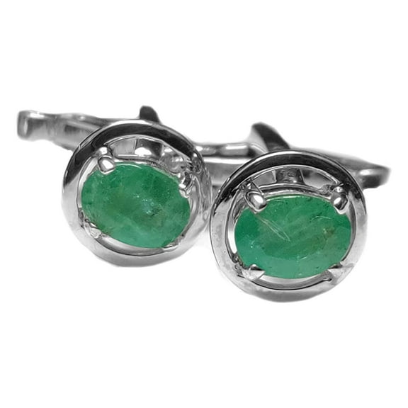 Natural Emerald Cufflinks 925 Sterling Silver Emerald Cufflinks Unisex Adults by Juhi Jewels