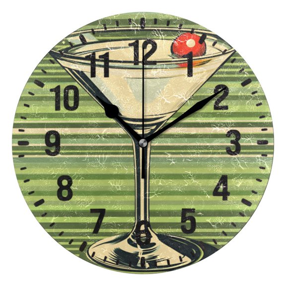 Yayeee 10" Wall Clock Battery Operated Quartz Round Silent Non-Ticking Home Decor, Red Martini