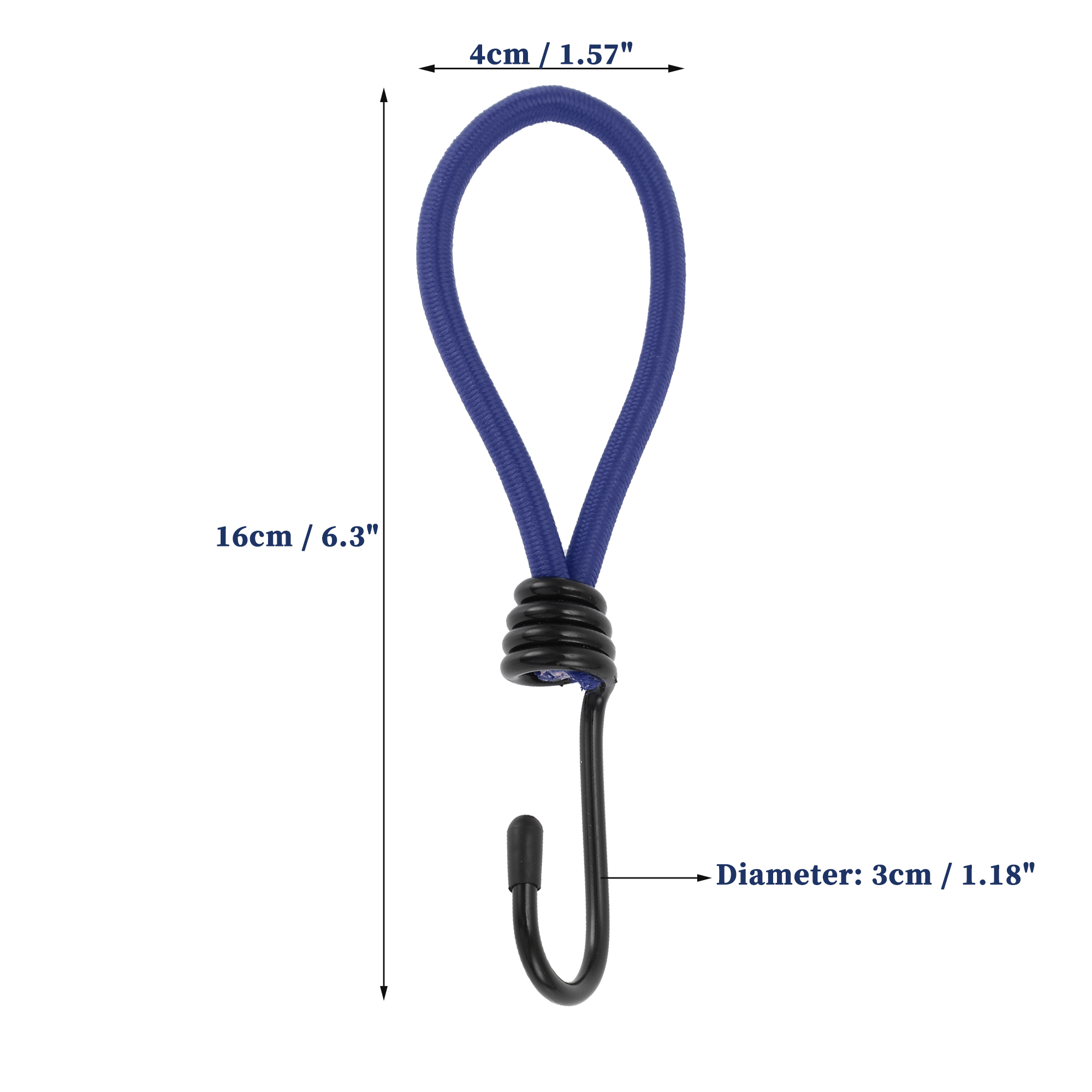 Unique Bargains 4Pcs Elastic Cord Ties with Metal Hooks Blue