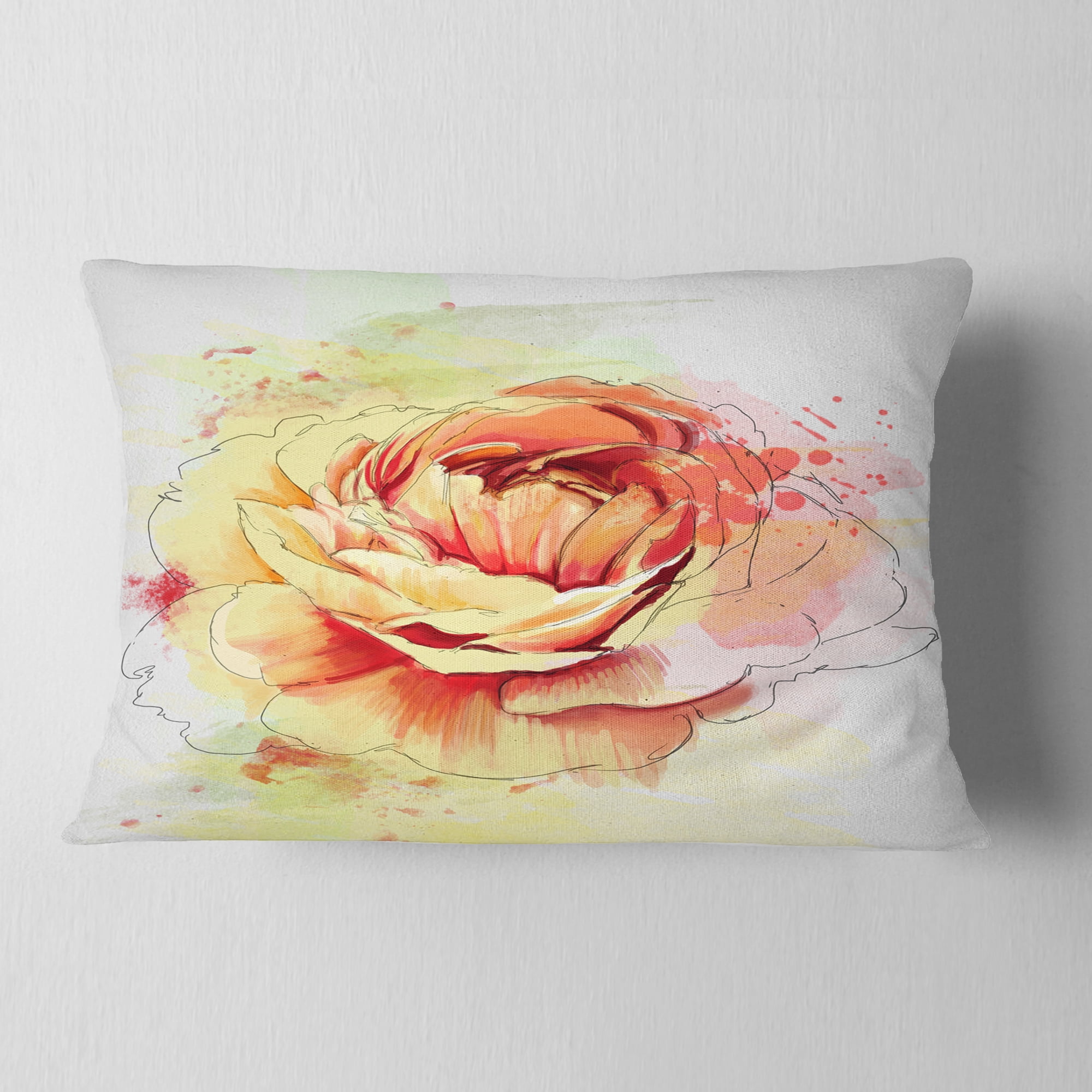 Designart Yellow Blooming Rose - Floral Throw Pillow - 12x20