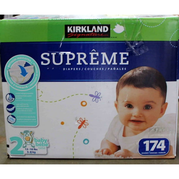 Kirkland Supreme Diapers Size 2 Baby Diapers 174 Count