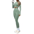 thumbnail image 2 of KOMOO 2Pcs Women Bodycon Tracksuit Outfits Crop Top Leggings Yoga Sets Elastic Sweatsuit Suit Loungwear, 2 of 9