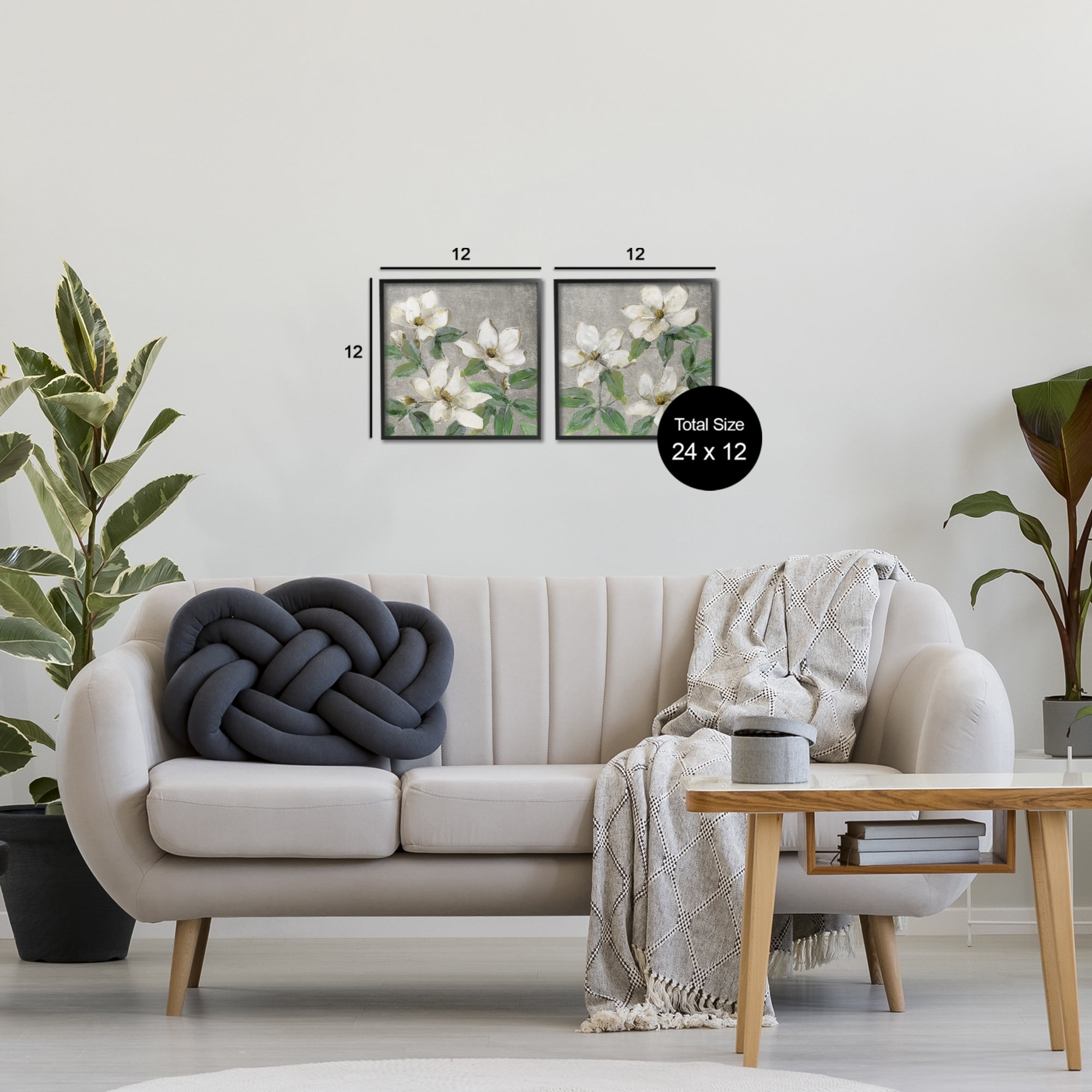 Stupell Industries Blooming Ivory Magnolias 2 Piece Black Framed Giclee Art Set, design by Sally Swatland