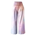 thumbnail image 4 of Pantalones anchos de cintura alta elástica con estampado veraniego para mujer - Diseño pintado a mano, espalda en forma de U, bolsillos funcionales, versátiles para todas las ocasiones, 4 of 5