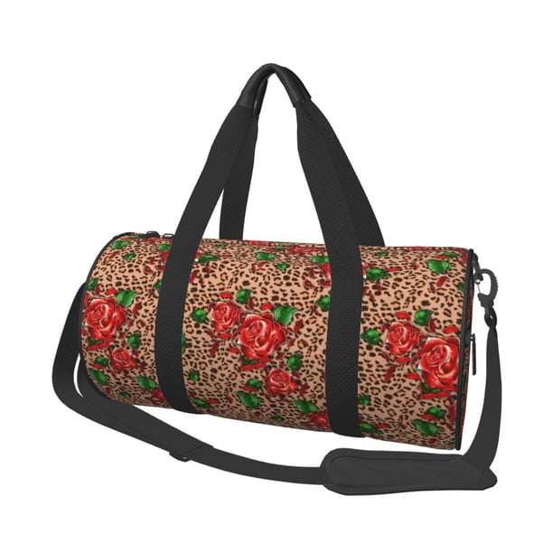 Easygdp Rose Mix Leopard 1 Bolsa de Viaje, Bolsa de Mano, Bolsa de Gimnasio, Bolsa de Equipaje para Viaje