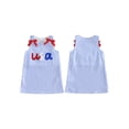 thumbnail image 2 of BemeyourBBs Kids Toddler Baby Girls 4th of July Dress Overalls Patriotic Independent Day Clothes Letter Embroidery Sleeveless Stripe Tank Dress with Bow Decor Fourth of July Summer Dress Clothes, 2 of 9