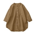 thumbnail image 5 of Cmfcve Button Down Shirts for Women Cotton Blend 3/4 Sleeves Dressy Tops Work Casual Solid Collared Blouses, 5 of 6