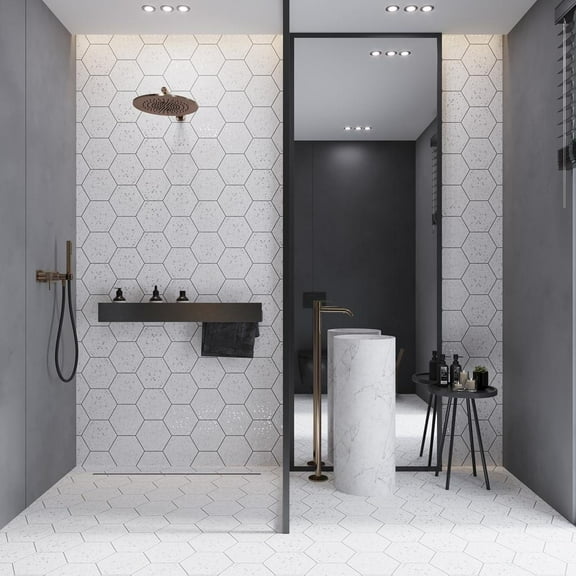 Terra Mia 8.1 in. x 9.25 in. Matte White Porcelain Hexagon Wall and Floor Tile (9.93 sq. ft./case) (25-pack)