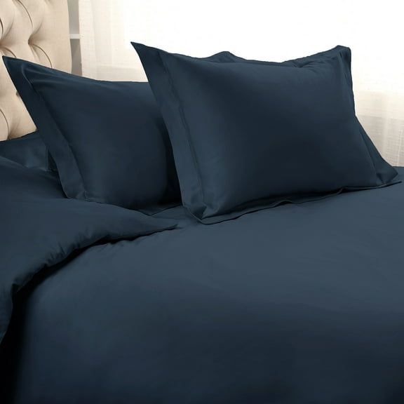 HomeRoots 528202 10.25 x 14.63 x 4 in. Cotton Blend Duvet Cover Set, Navy Blue - Kind Size - 3 Piece