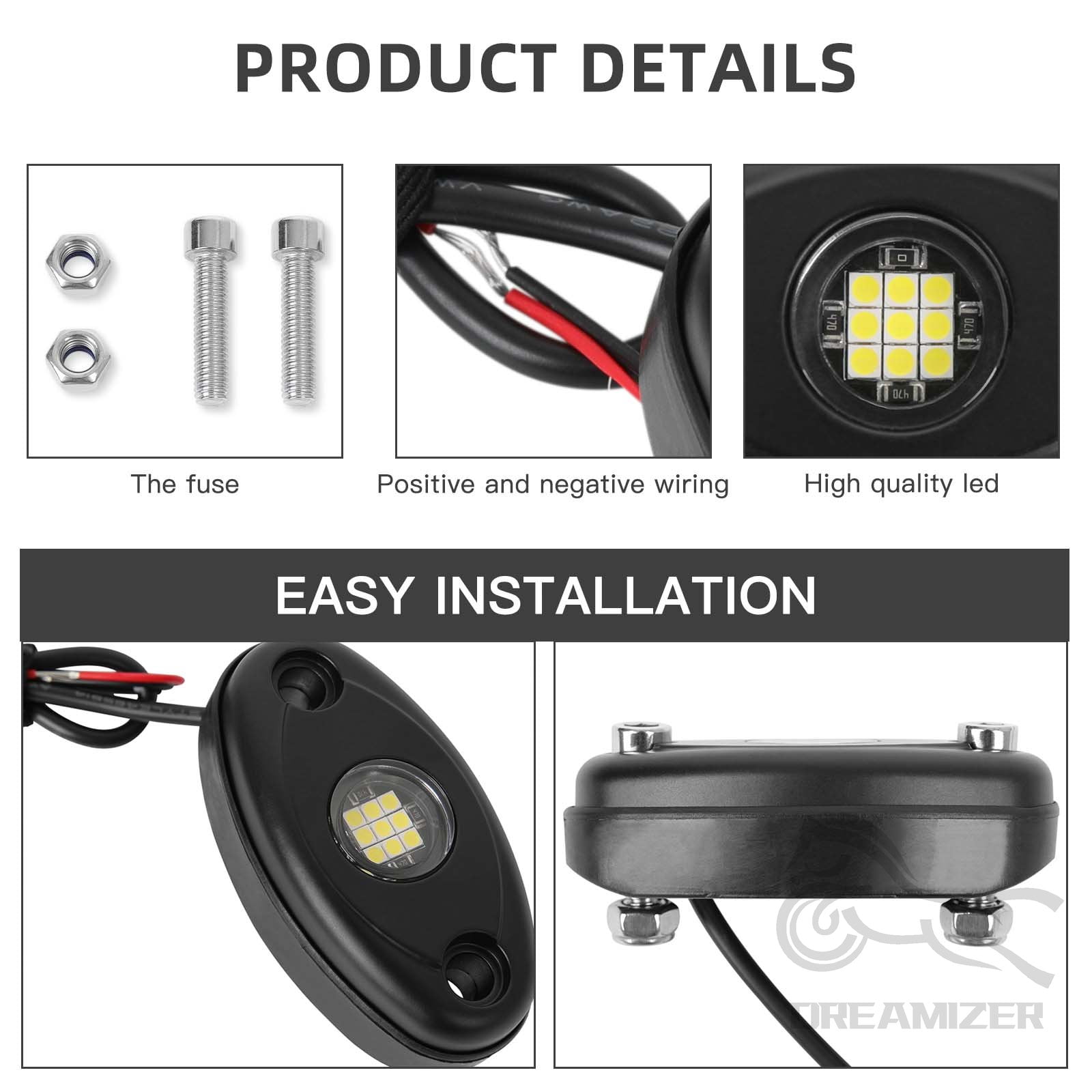 12 Pods LED Rock Lights, Ampper Waterproof LED Neon Underglow Light for Car Truck ATV UTV SUV Offroad Boat Underbody Glow Trail Rig Lamp (White)