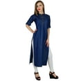 thumbnail image 3 of Bimba Women Denim Blue Kurti 3/4 Sleeve Casual Kurta Straight Tunic Blouse, 3 of 7