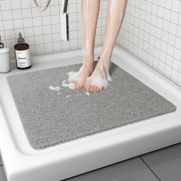 MaPinKa Non Slip Shower Mat - Comfortable Bath Mat for Textured Surface - Quick Drying Easy Cleaning Shower Floor Mat for Wet Area - No Suction Cups - Exfoliating and Durable 24x24 Inch Grey