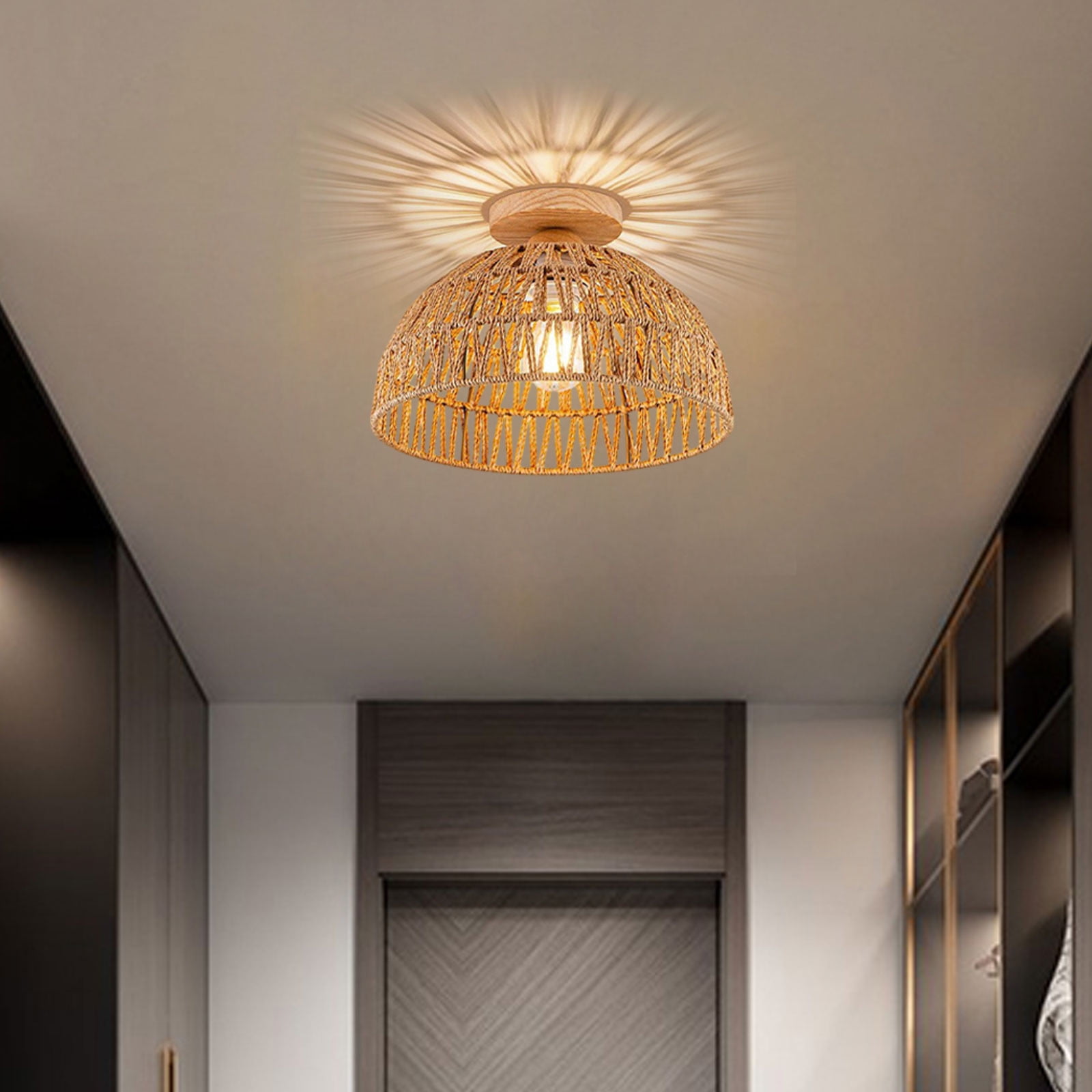 Handwoven Boho Chandelier Ceiling Light Natural Rope Fixture for Bedroom Study Room Home Decor Lamp