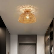 Yhmxh Boho Light Rattan Chandelier Ceiling Lighting Fixtures Boho Lamp Shade Flush Mount Ceiling Light Hand-Woven Small Chandelier for Hallway Bedroom Kitchen Lights (Light Bulb Not Included)