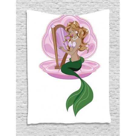 Mermaid Tapestry Little Mermaid With Blonde Hair Playing Harp