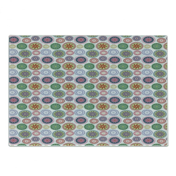 Mandala Cutting Board, Ornamental Different Floral Motifs in Circular Designs Oriental Abstract, Decorative Tempered Glass Cutting and Serving Board, Small Size, Multicolor, by Ambesonne