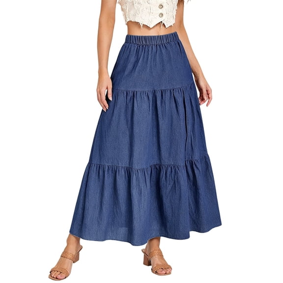 ZHOGXU Casual Midi Skirts For Women High Elastic Waist Relaxed Fit Party Club Wear