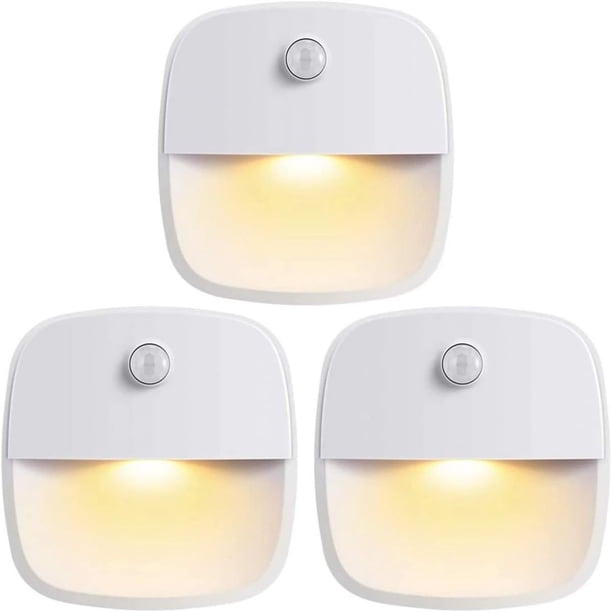 Luz nocturna con sensor de movimiento - Paquete de 3 - Iluminación LED inalámbrica a pilas para armarios y escaleras con sensor