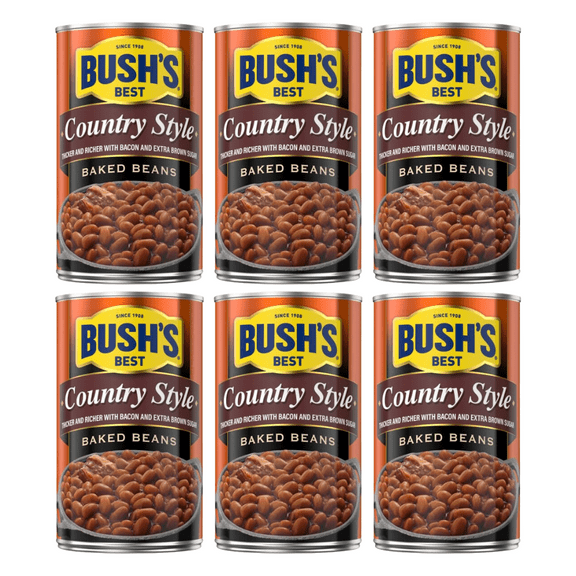Bush's Country Style Baked Beans, Canned Beans, 28 oz Can (Pack of 6)