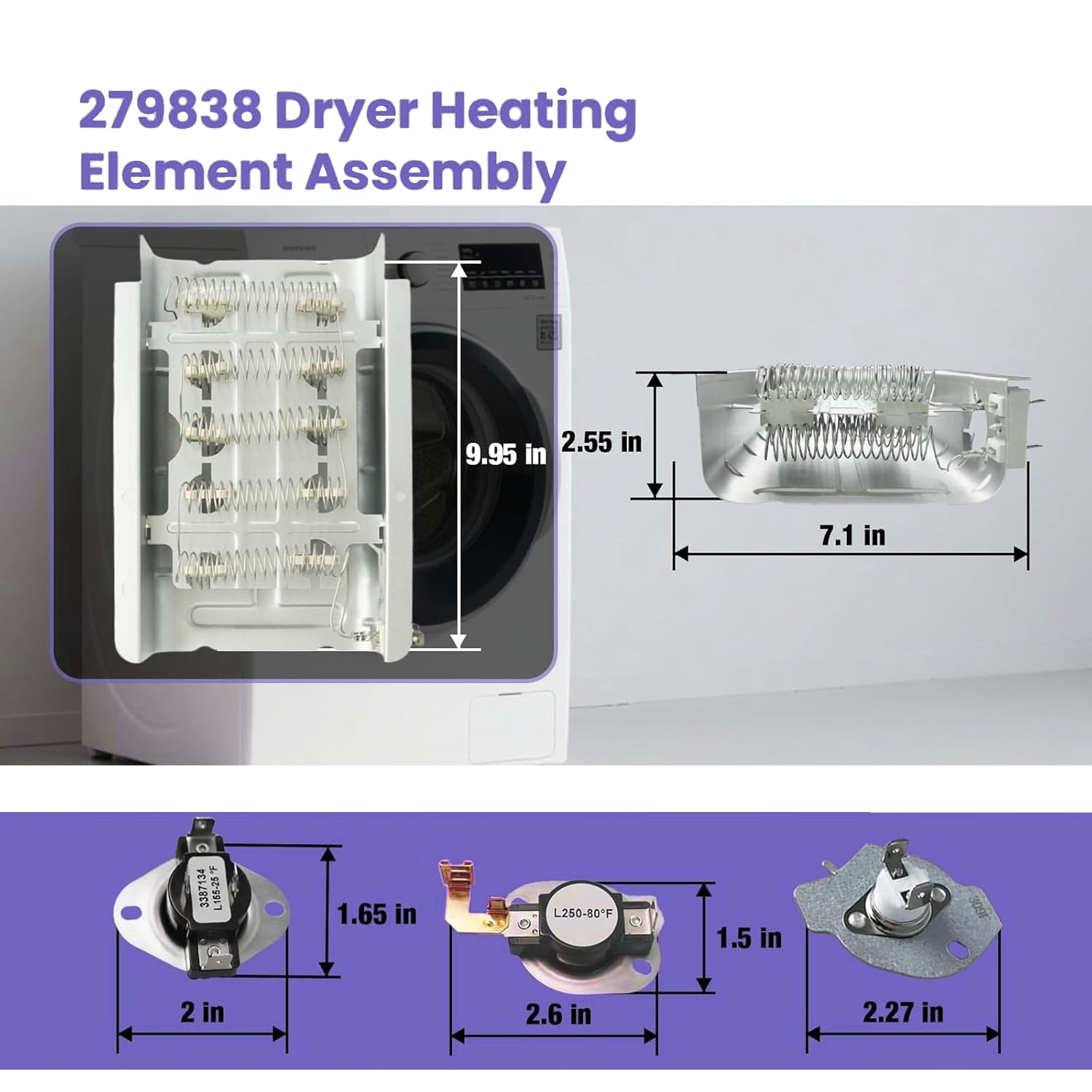 279838 Dryer Heating Element for Whirlpool Maytag Centennial Dryer Parts Kenmore 70 80 Series Model 110 Amana 3403585 NED4655EW1 W10724237 8565582 Dryer Heating Element