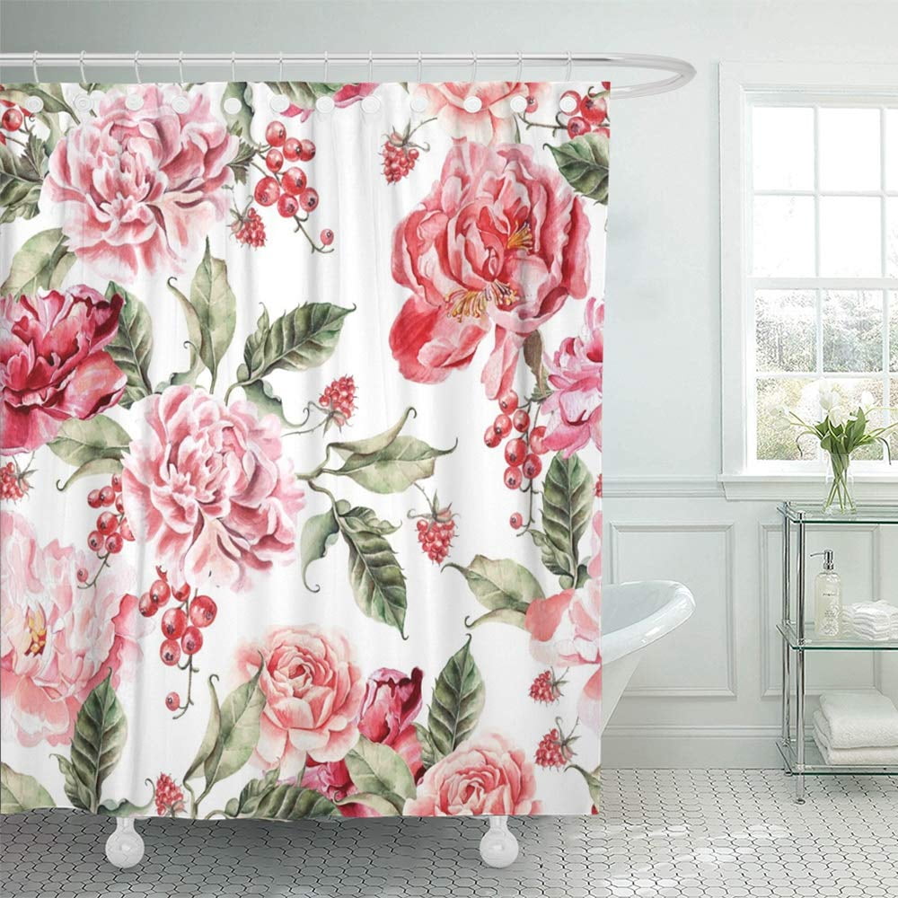 KSADK Colorful Floral Beautiful Pattern with Peonies and Berries Green ...