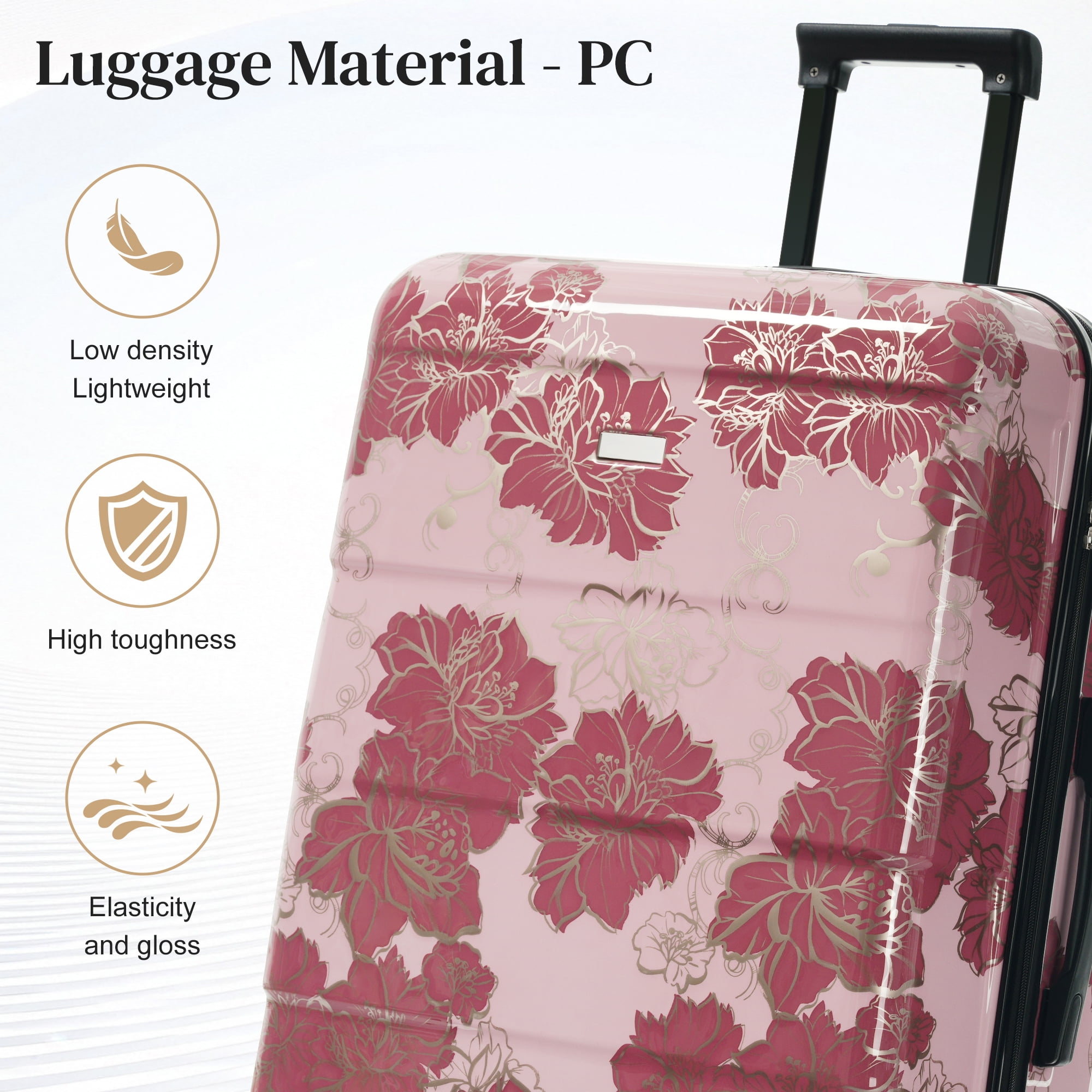 Euroco 5 Piece Luggage Sets with Spinner Wheels, Hardshell Lightweight Suitcase Set with TSA Locks and 2 Bags, Durable Checked Large Suitcase for Travel(8"/14"/20"/24"/28"),Purple Pink Flower