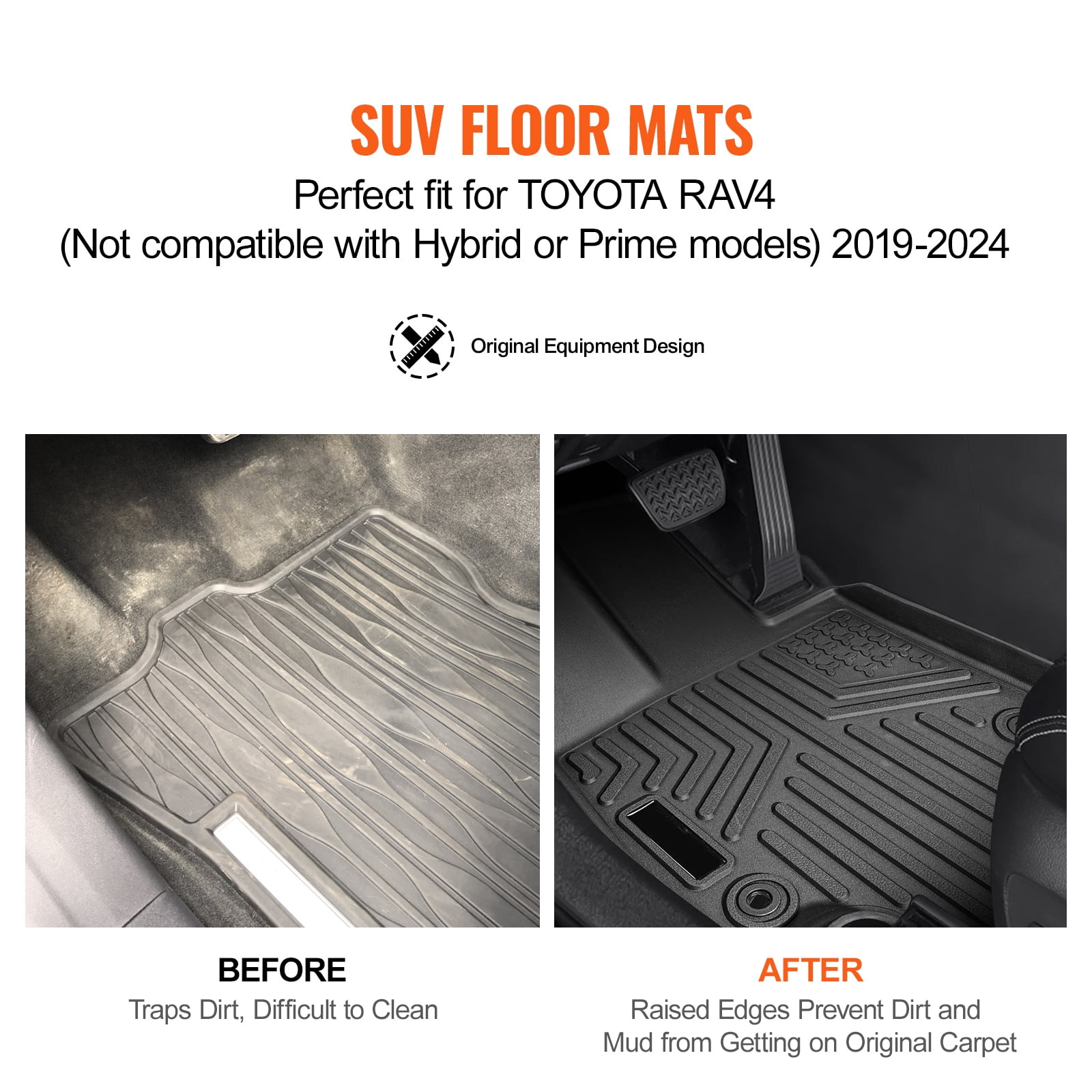 KFFKFF Car Floor Mats, Compatible with Toyota RAV4 (Excluding Hybrid or Prime) 2019-2024, Set of 3 Front and Second Row Liners, Weather-Resistant Customized TPE Car Floor Mats, Simple to Maintain