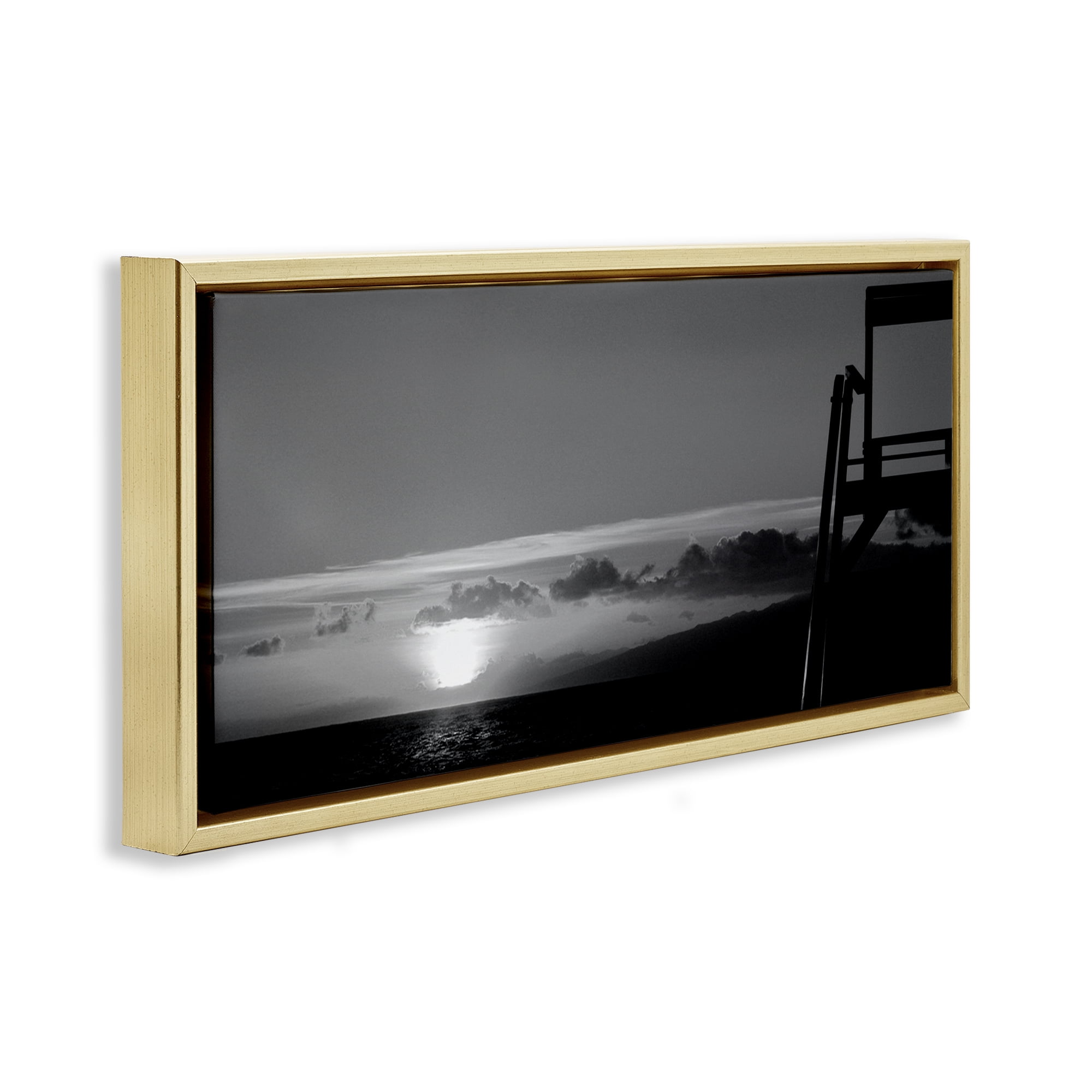 Stupell Industries Sunlit Lifeguard Station Landscape & Nature Photography Gold Floater Framed Canvas Art Print Wall Art, 31 x 14
