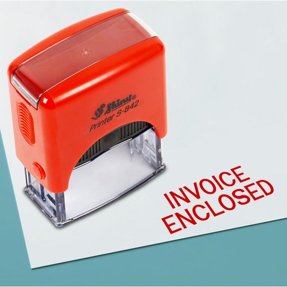 Printtoo Invoice Enclosed Self Inking Rubber Stamp Pre,Inked Office Stamp, Home Office Business Stationery, 38 x 14 mm, Red