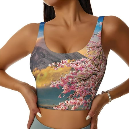Jgfou Cherry Blossoms Print Womens Sports Bra - Padded Workout Sports Bras Crop Tank Top