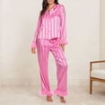 thumbnail image 2 of Women's Sleepwear Pajamas Set Heart Print Satin Trim Long Sleeve Shirt Pants Set, 2 of 5