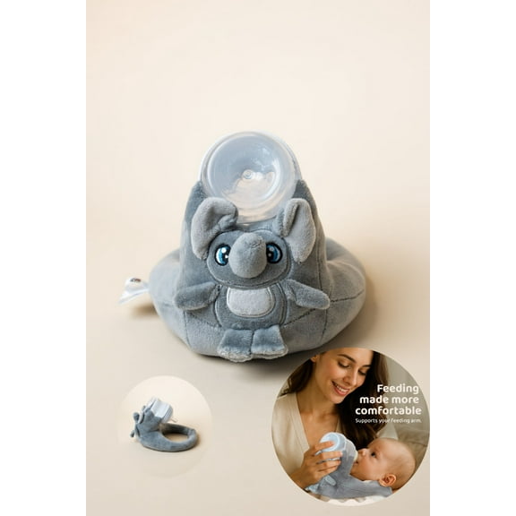 Fuzzy Feeder Baby Bottle Holder for Self Feeding Hands Free Elephant Plush