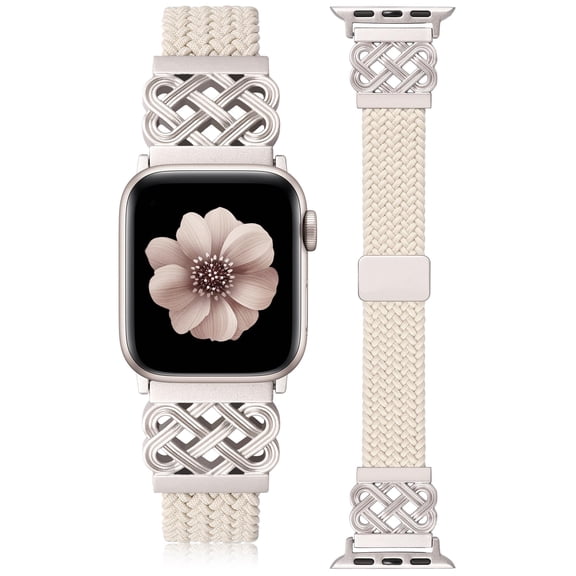 Wearlizer Slim Braided Magnetic Band Compatible with Apple Watch Band 38/40/41/42/44/45/46/49mm Women, 16mm Stretchy Nylon Celtic Knot Dressy Strap for iWatch Series 11 10 9 8 7 SE Ultra 3 2 1