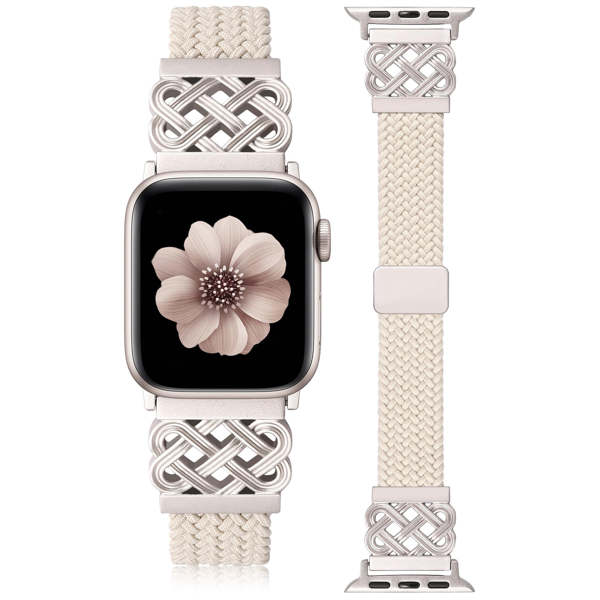 Wearlizer Slim Braided Magnetic Band Compatible with Apple Watch Band 38/40/41/42/44/45/46/49mm Women, 16mm Stretchy Nylon Celtic Knot Dressy Strap for iWatch Series 11 10 9 8 7 SE Ultra 3 2 1