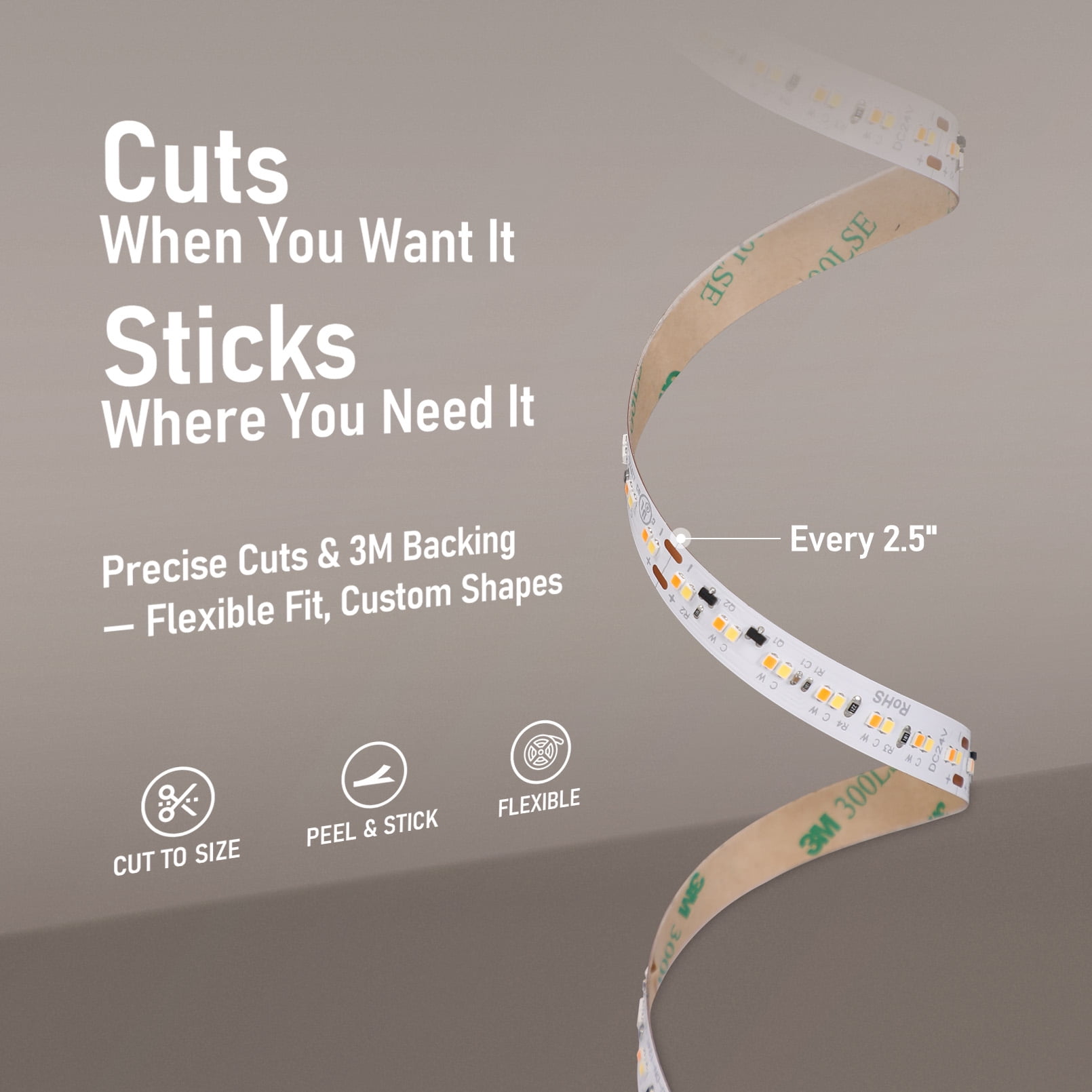 2 Pack 16.4ft Dim-to-Warm 24V LED Strip Light, 3000K to 1800K Dimmable Tape Light for Bedroom, Living Room, 4.7W/ft, UL & CE Listed