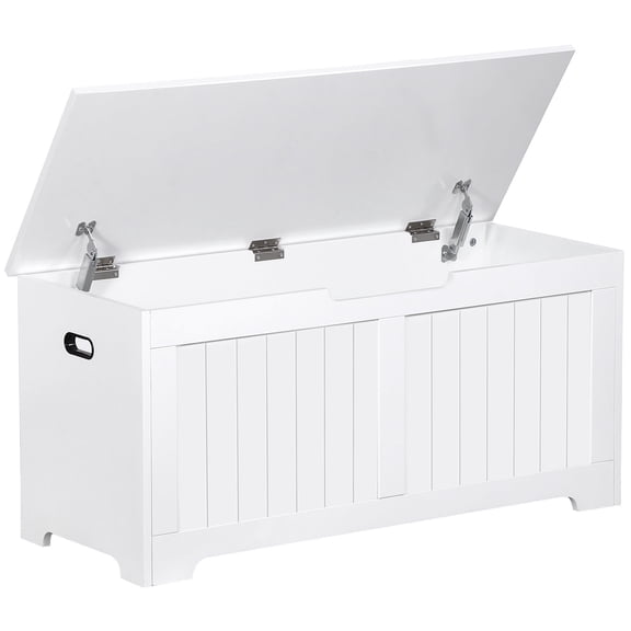 HomGarden 39''L Wooden Storage Chest Large Entryway Storage Bench Home Organizer W/Safety Hinged Lid, White