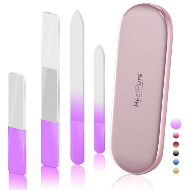 Lima de uñas de cristal y abrillantador de uñas, juego premium de 4 piezas de lima de uñas de cristal y tampón de uñas de nanovidrio con estuche, herramienta de manicura profesional, lima checa para u