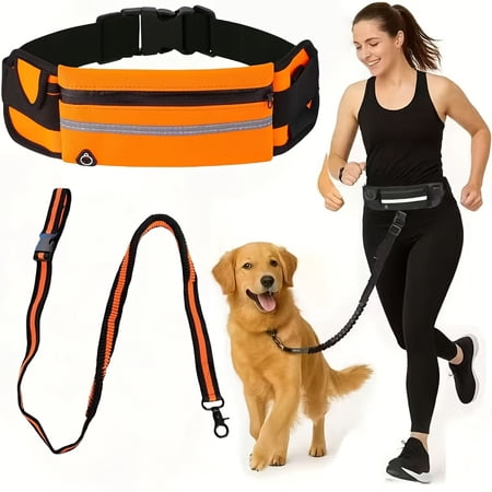 Hands-free dog lead with a zipped waist pouch, double-layered padded handle and durable elastic cord, ideal for walking, jogging and running with your pet