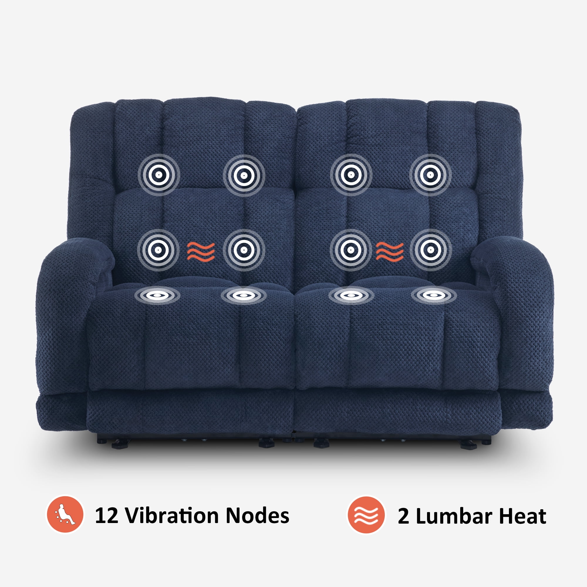MCombo Power Recliner Loveseat Sofa with Adjustable Headrest, Heat and Vibration, 64.6" Fabric Electric Reclining Loveseat with USB Charge Ports for Living Room 6855