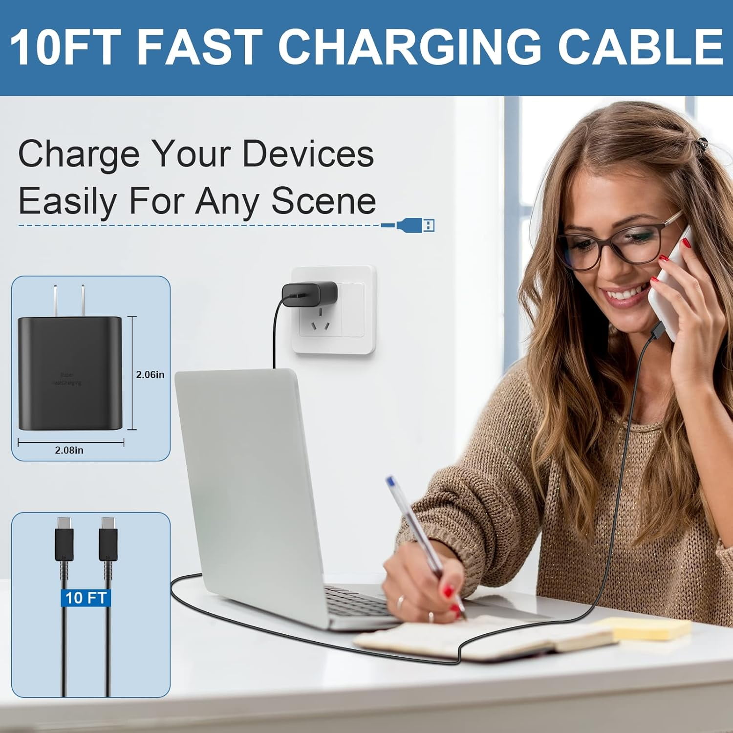 Type C Charger Fast Charging, 45W Android Charger USB C  Block, Super Fast Phone Charger with 10FT USB-C Cable Compatible with Samsung Galaxy S25/S25 Ultra/S25+/S24 Ultra/S24/S24+/S23 Ultra