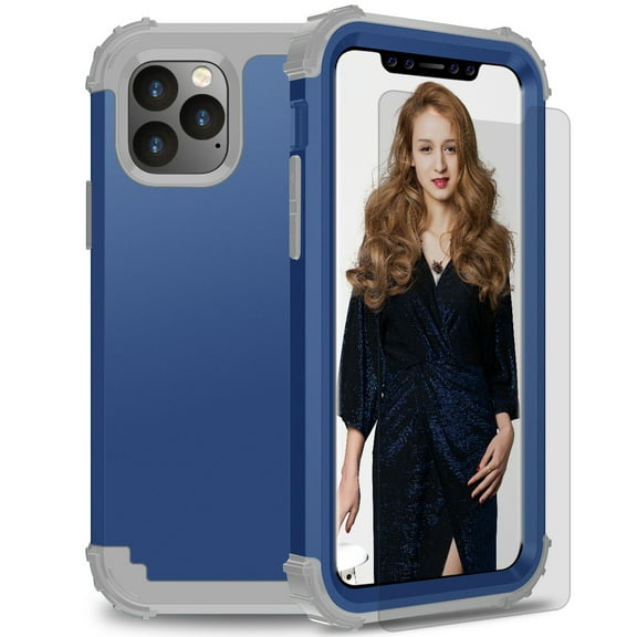 iPhone 11 Pro 2019 Case with Temepered Glass Screen Protector, Dteck Full body Protection 3 Layer Hybrid Rugged Shockproof Case Glass Screen Cover For Apple iPhone 11 Pro 5.8", Blue