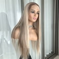 thumbnail image 3 of 13x4 Lace Front Wig Highlight Brown Blonde Synthetic Lace Wigs for Women Pre Plucked 24 Inch Straight Lace Frontal Wigs, 3 of 7