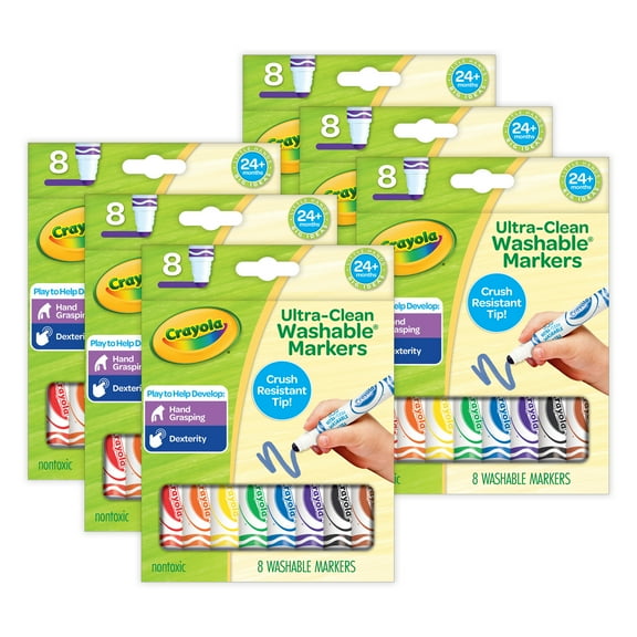 Crayola Washable Tripod Grip Markers, 8 Per Pack, 6 Packs
