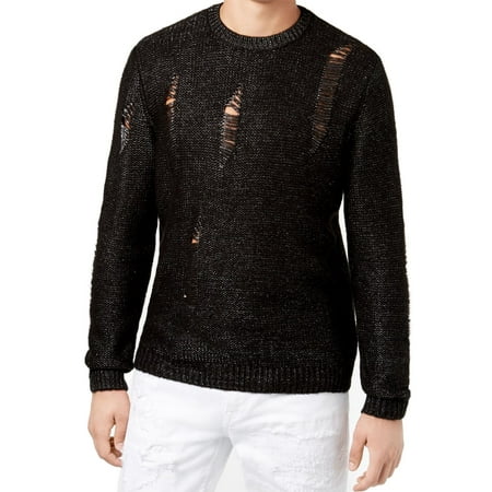 - Mens Long Sleeve Distressed Crewneck Sweater XL