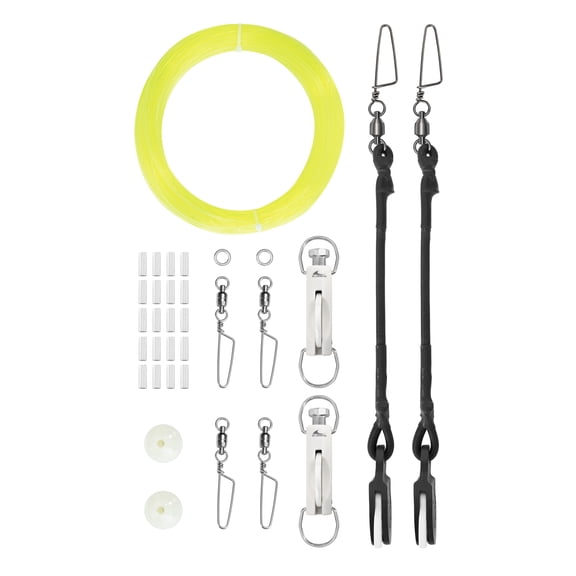 BLUEWING Upgraded Single Outrigger Rigging Kit All-in-One with 400lb Mono Line, Release Clips, Pulley, Snap Swivels, Crimps, Ball Stops and Rings for Out Rigger setup, Model D
