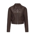 thumbnail image 2 of ChaoHeng Ladies Jackets Lightweight Petite Tops Button 2024 Clearance,Womens Solid Color Short Thin Leather Jacket Long Sleeved Casual Jacket(Brown,XXXL), 2 of 5