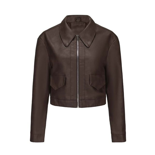 LOVZFMLL Vestes pour Femmes Couleur Unie Courte Mince Veste en Cuir à Manches Longues Veste Décontractée à Manches Longues Veste Décontractée à Capuche