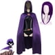 thumbnail image 1 of Disfraz de superhéroe de Titans para mujer, traje de Anime para fiesta de Halloween, mono negro, capa con capucha púrpura, conjunto de monos, 1 of 4