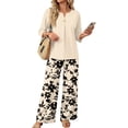 thumbnail image 2 of Womens 2 Piece Outfits Summer Outfits Wide Leg Long Pants Lounge Sets Airport Beach Vacation Clothes, 2 of 6